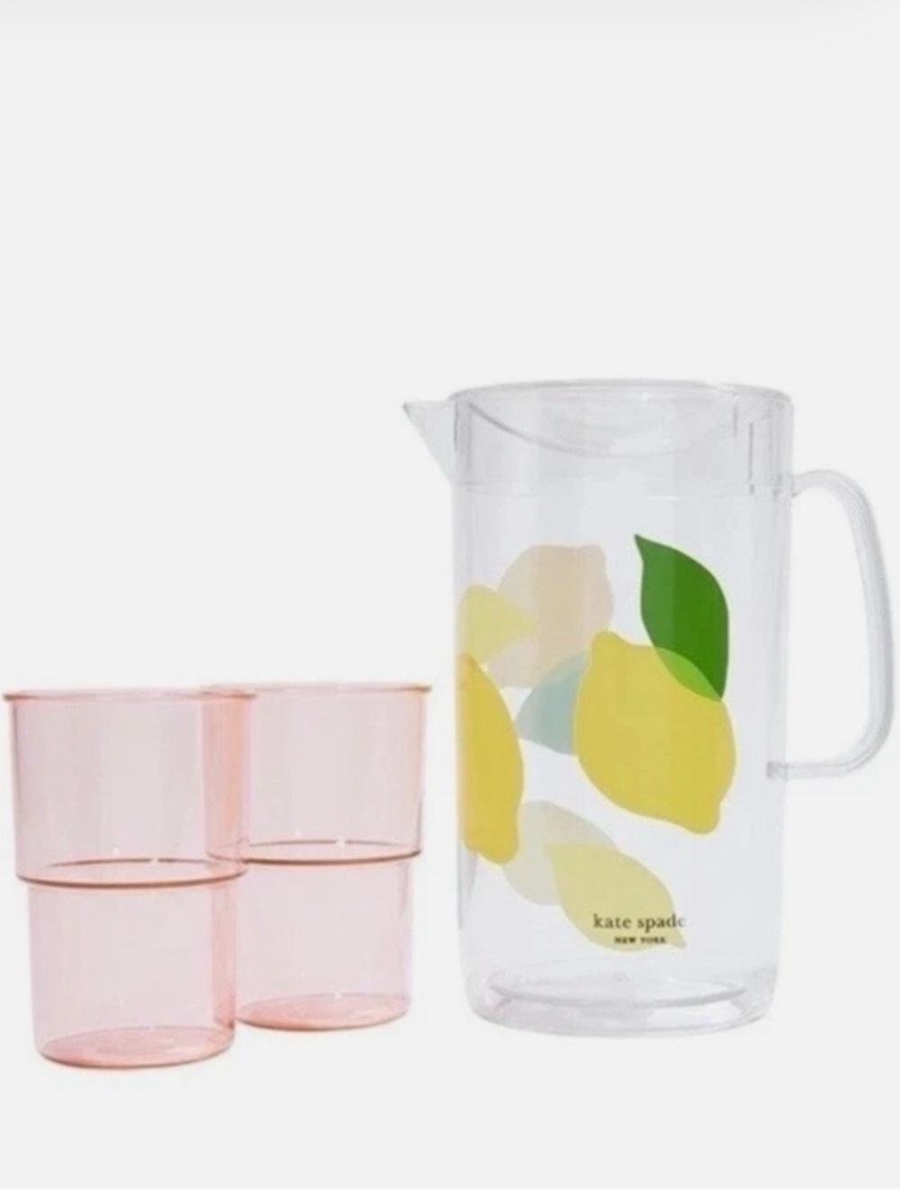 kate spade Yellow Lemon pitcher and two cups BPA free kitschy cottagecore